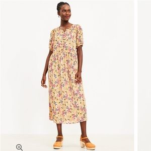 Loft Floral Button Puff Sleeve Midi Dress